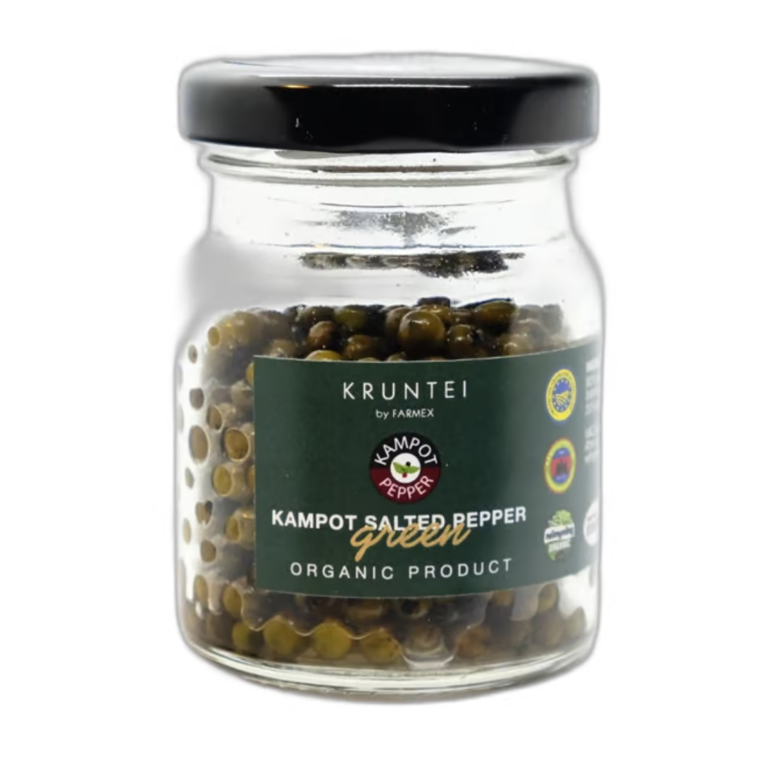 Šviežiai sūdyti kampoto pipirai grūdeliais Kampot Salted Pepper, 40 gr