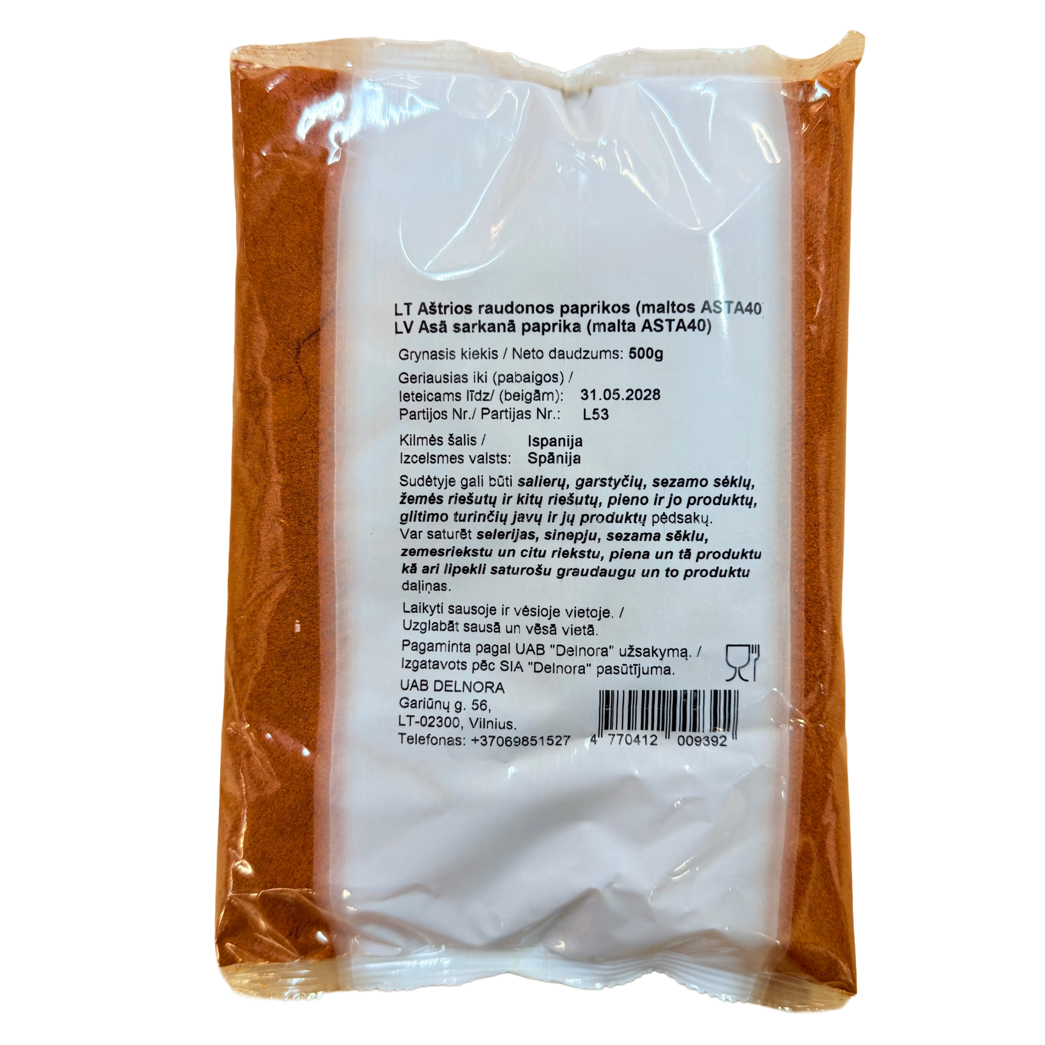 Maltos raudonos paprikos aštrios (ASTA40), 500g