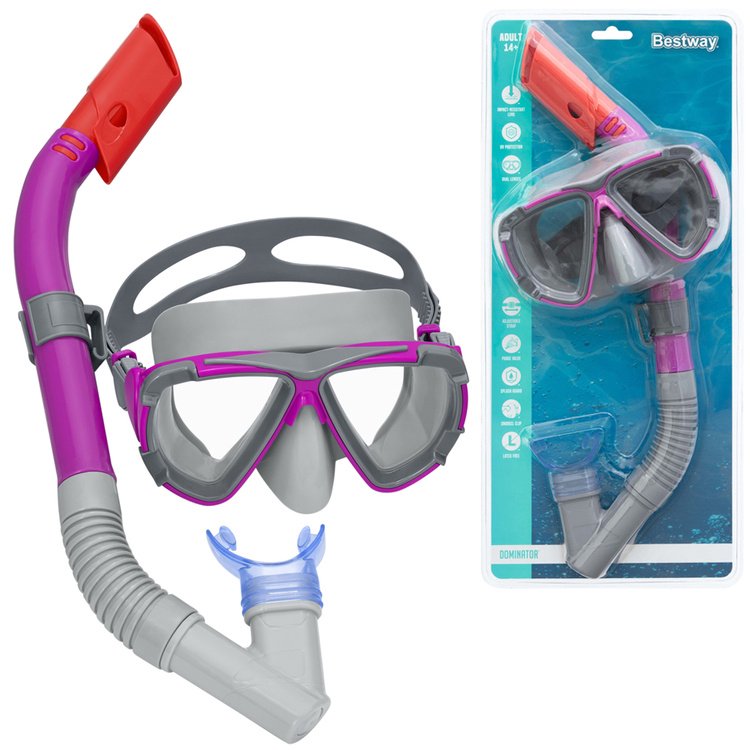 Nardymo kaukė su vamzdeliu Bestway Dominator Snorkel, rožinė