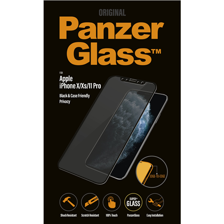 PanzerGlass P2666 Screen protector Apple iPhone X/Xs/11 Pro Tempered glass Black Confidentiality filter; Full frame coverage; Anti-shatter film (holds the glass together and protects against glass shards in case of breakage); Case Friendly – compatible |P2664