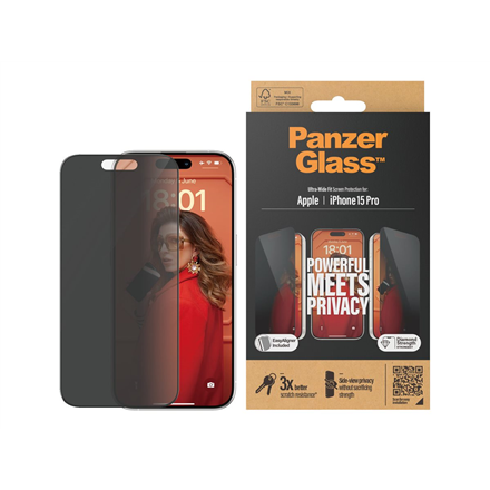 PanzerGlass | Screen protector | Apple | iPhone 15 Pro | Glass | Black | Ultra-Wide Fit w. EasyAligner|P2810