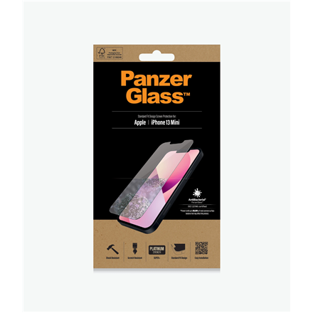 PanzerGlass | Clear Screen Protector | Apple | iPhone 13 Mini | Tempered glass | Antibacterial glass; Resistant to scratches and bacteria; Shock absorbing; Easy to install|2741