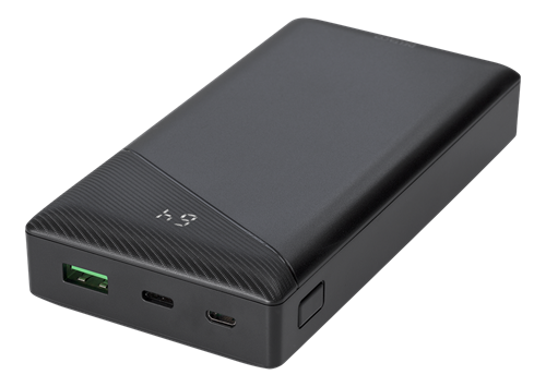 Išorinė baterija DELTACO 20000mAh, 3A/ 18W, 74Wh, 1xUSB-A fast charge, 1xUSB-C PD, juoda / PB-C1001