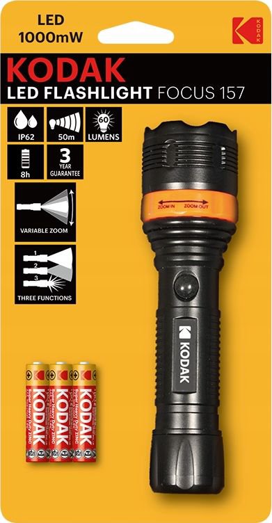 Flashlight Kodak Led Tourist Flashlight Kodak Focus 157 60lm Ip62 Zoom + 3 Battery