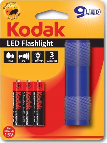Flashlight Kodak Mini Flashlight Manual Kodak 9 Led Ip62 25m + 3x Aaa - Blue