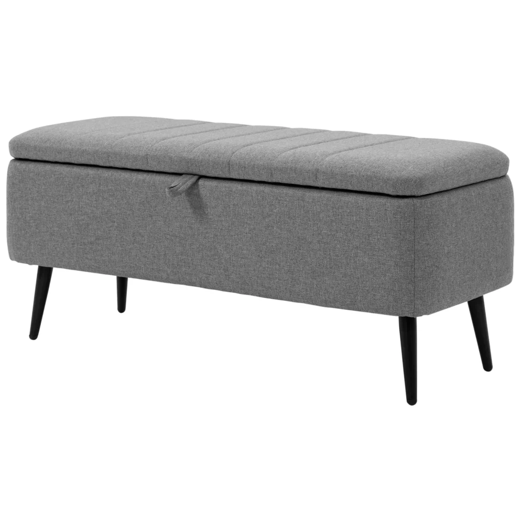 HOMCOM Suoliukas su sandėliavimo vieta, paminkštintas su lino imitacija, krėslas su plieninėmis kojomis, suoliukas-skrynia svetainei, miegamajam, prieškambariui 102 x 40 x 44 cm, pilka