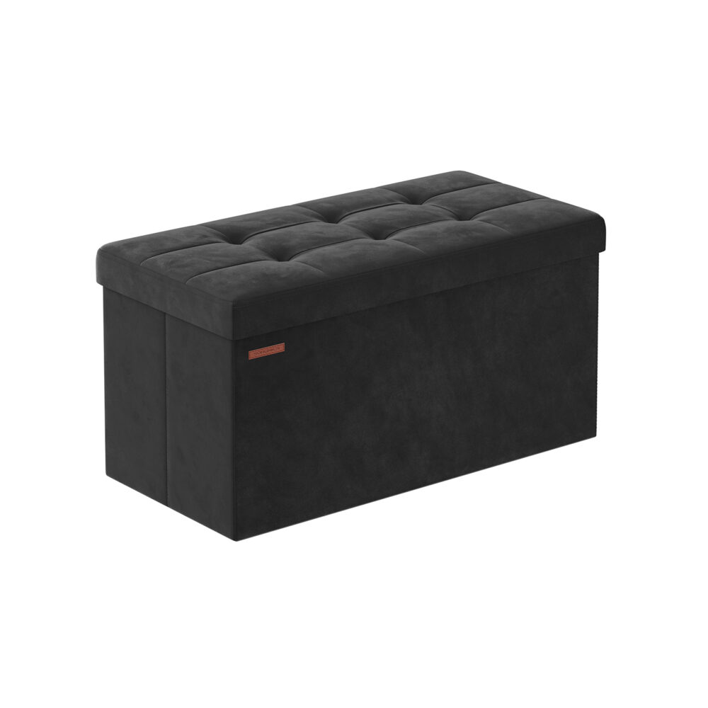 Tvirtas lengvas pufas su daiktadėže | 76 x 38 x 38 cm | 300 kg | Juoda