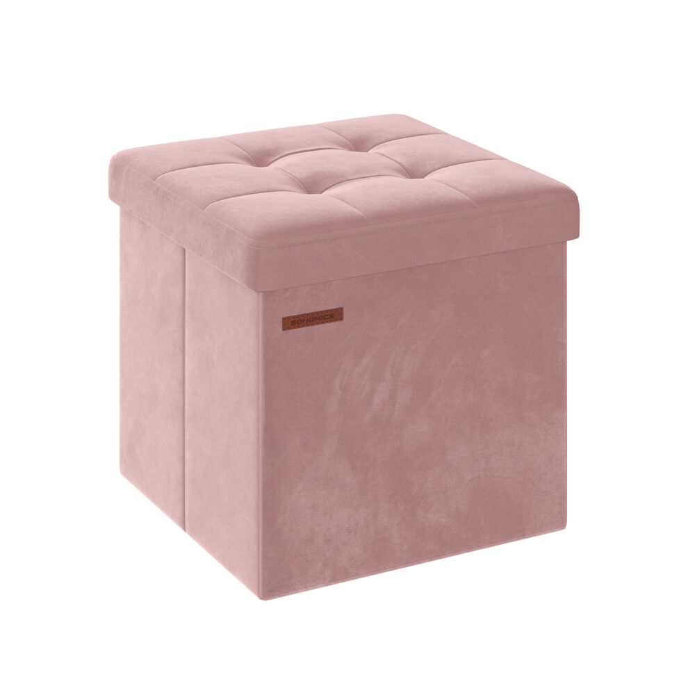 Tvirtas lengvas pufas su daiktadėže | 38 x 38 x 38 cm | 300 kg | Rožinė