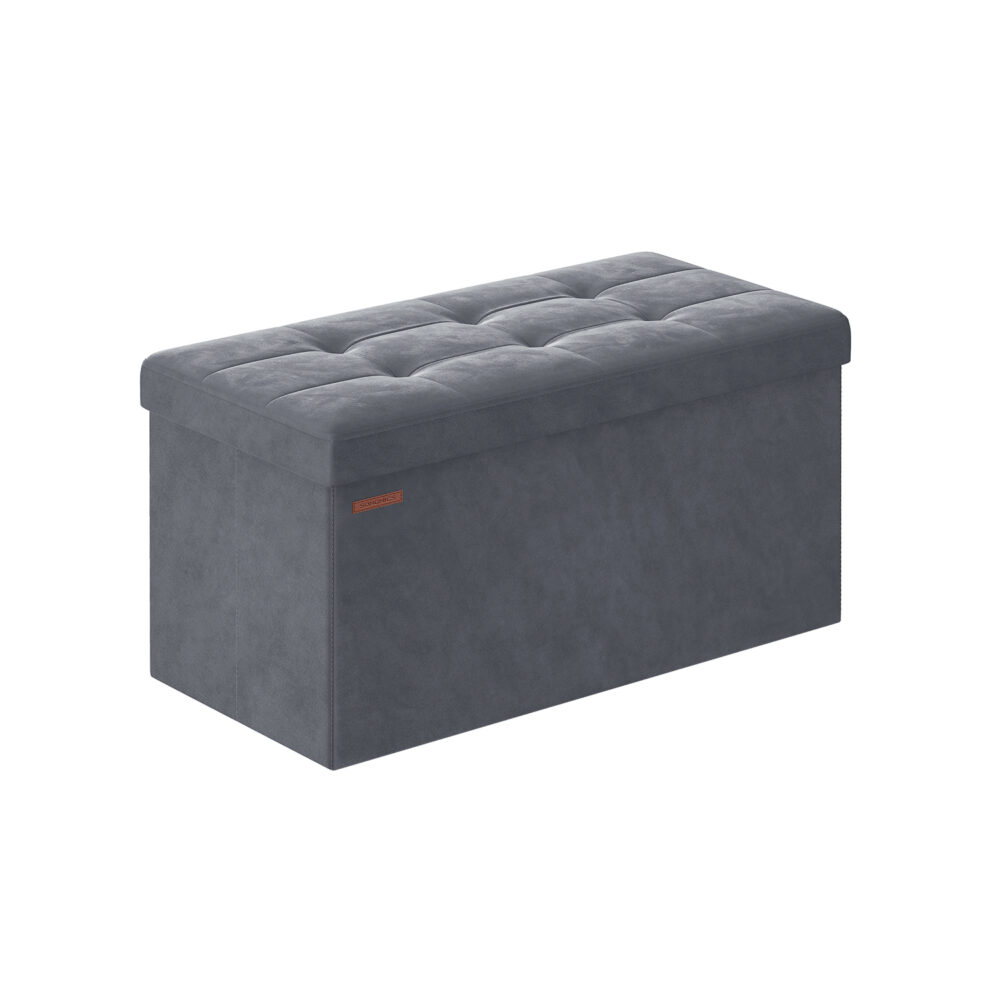 Tvirtas lengvas pufas su daiktadėže | 76 x 38 x 38 cm | 300 kg | Pilka