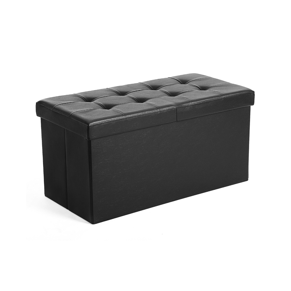 Tvirtas lengvas minkštasuolis su daiktadėže | 76 x 38 x 38 cm | 300 kg | Juoda