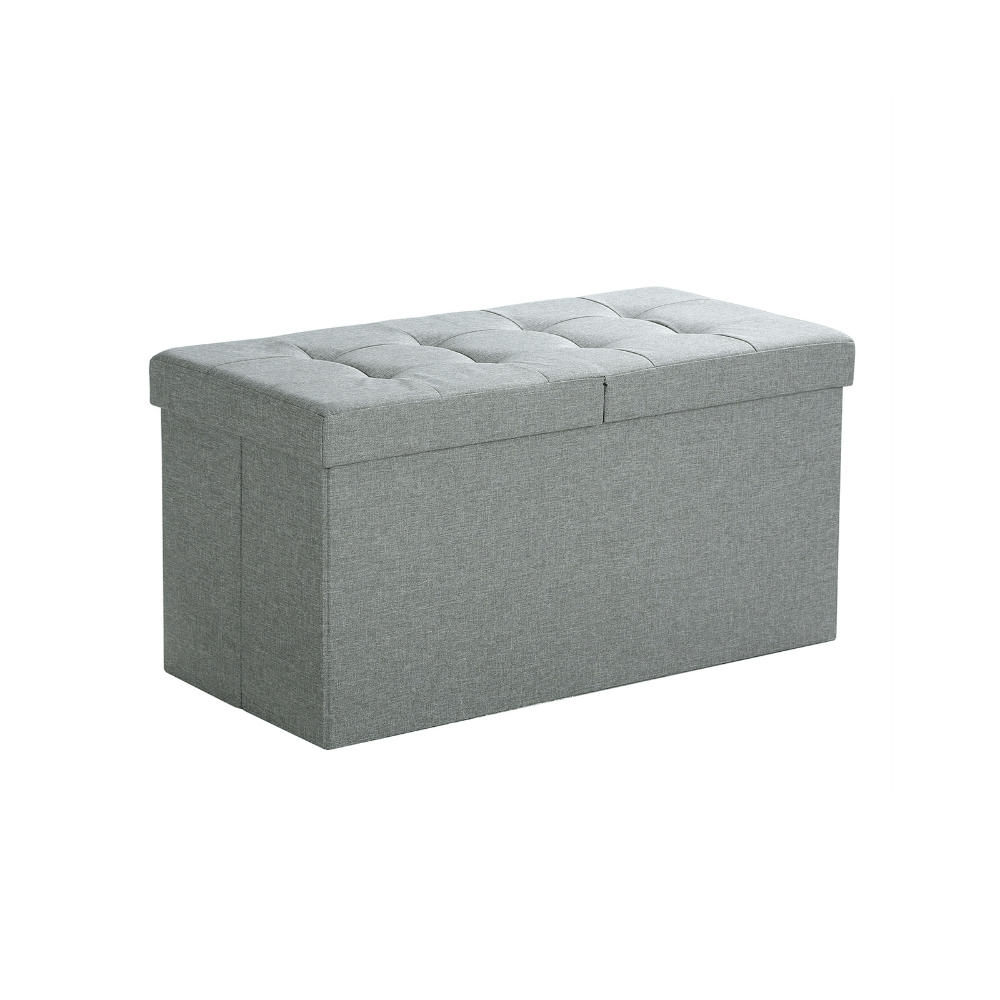 Tvirtas lengvas pufas su daiktadėže | 76 x 38 x 38 cm | 300 kg | 80 L | Pilka