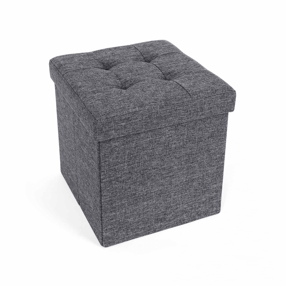 Mažas pilkos spalvos pufas su daiktadėže 38cm