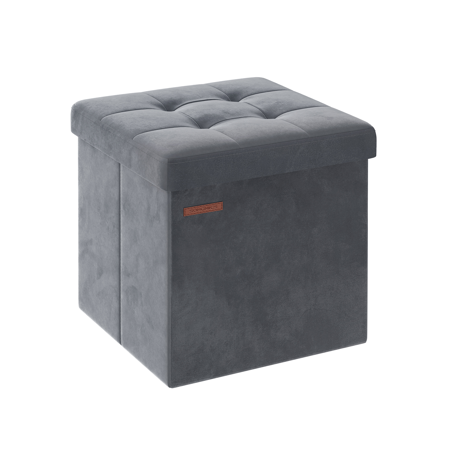 Tvirtas lengvas pufas su daiktadėže | 38 x 38 x 38 cm | 300 kg | Pilka
