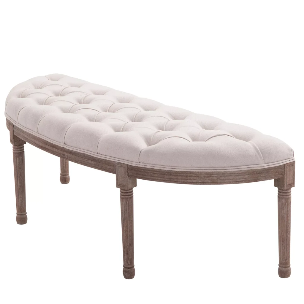 Vintage stiliaus lovos suoliukas, smėlio spalvos, 140.5x51x48cm