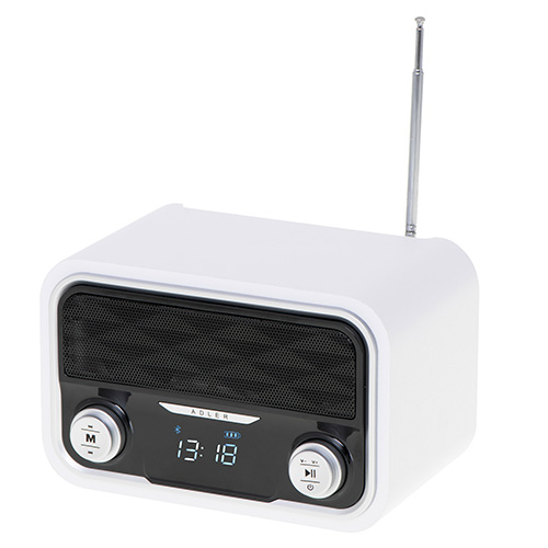 Radijo imtuvas Adler Bluetooth Radio AD 1185 Display LCD, AUX in, White