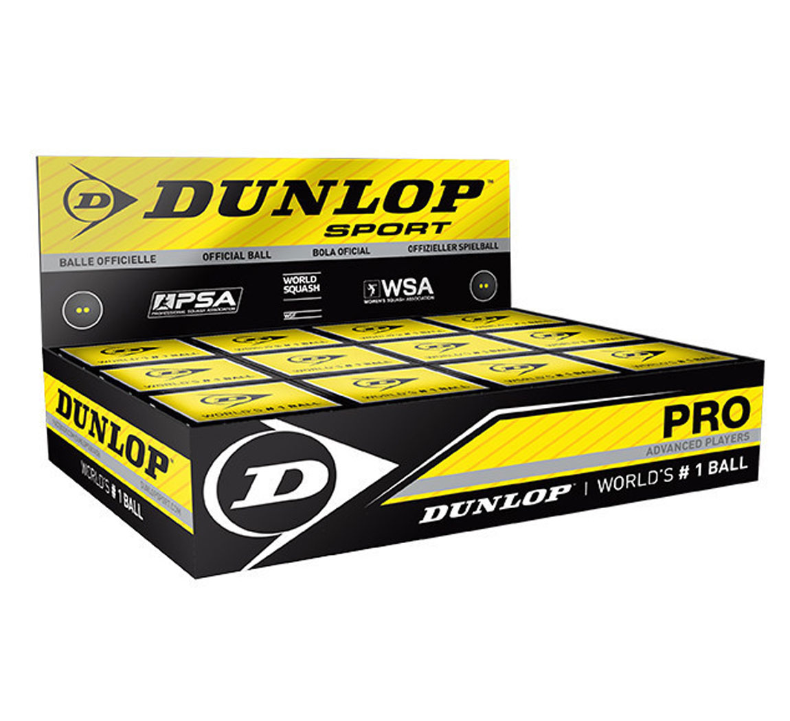 Skvošo kamuoliukai DUNLOP WHITE PRO 2 yellow dots