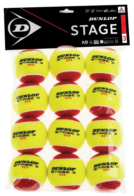 Teniso kamuol. DUNLOP STAGE 3 RED 12-polybag ITF