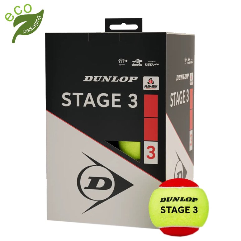 Teniso kamuol. DUNLOP STAGE 3 RED 12-box ITF