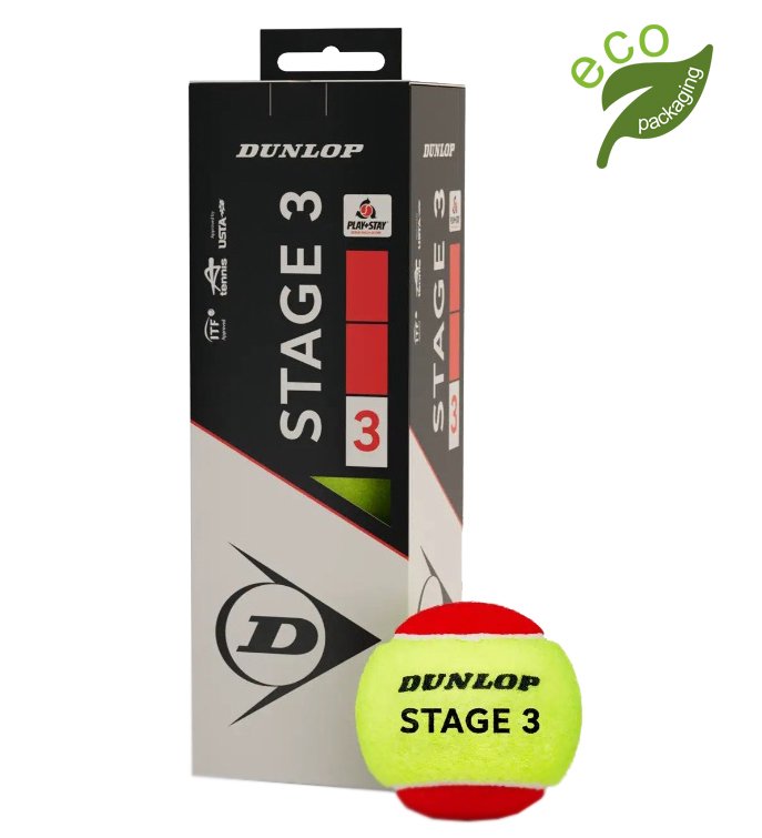 Teniso kamuol. DUNLOP STAGE 3 RED 3-box ITF