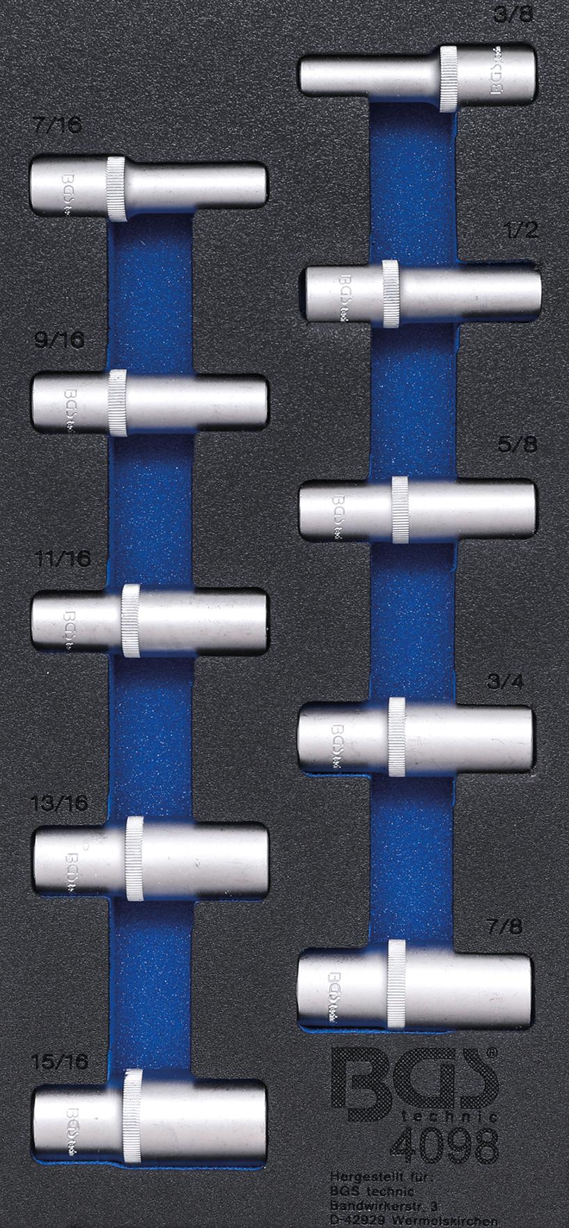 Įrankių dėklas 1/3: Galvutės | 12.5 mm (1/2") | coliniai dydžiai | ilgos | 10 vnt. (4098)