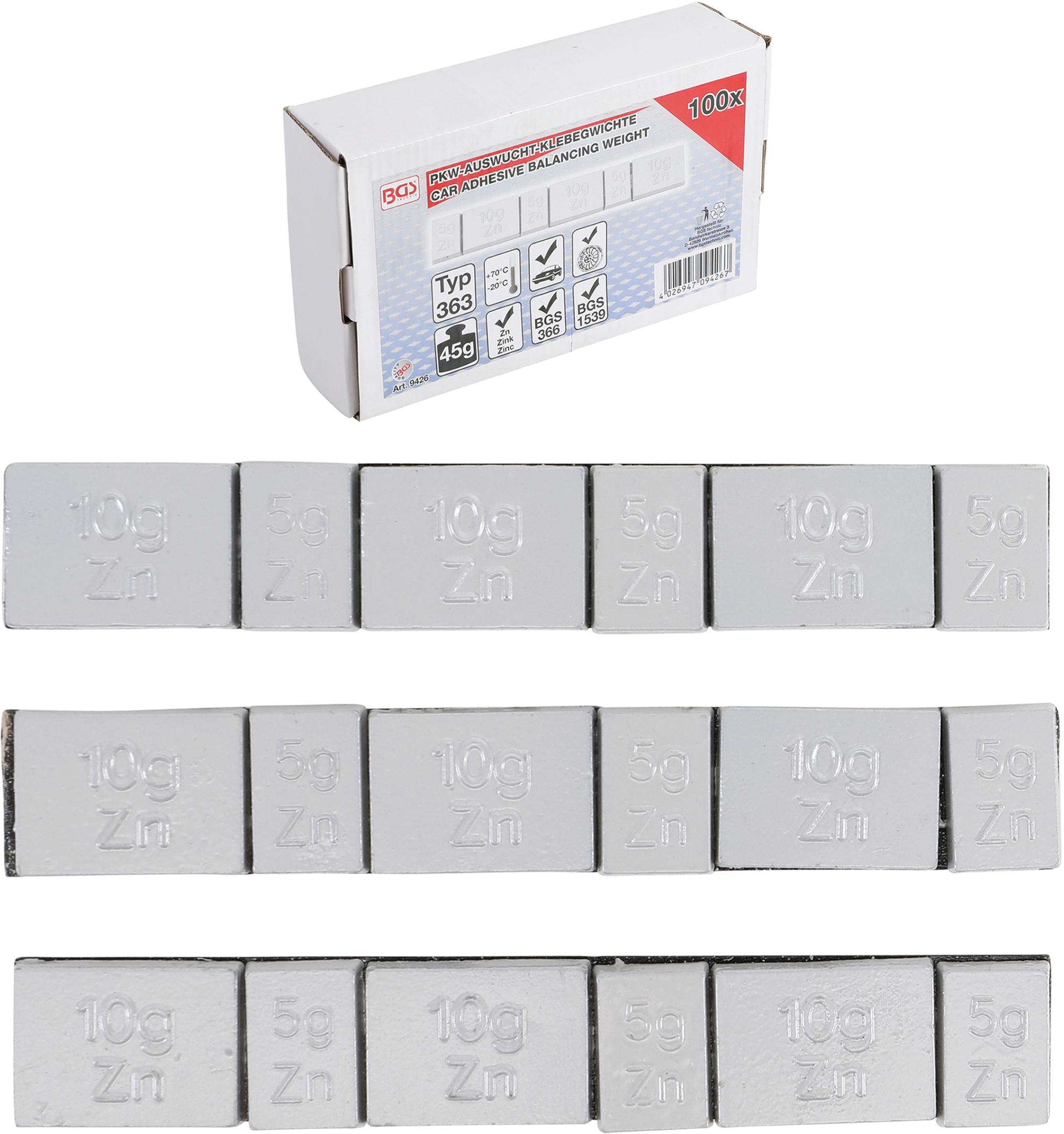 Ratų balansavimo svareliai | Medžiaga: cinkas | Tipas 363 | 45 g | 100 vnt. (9426)