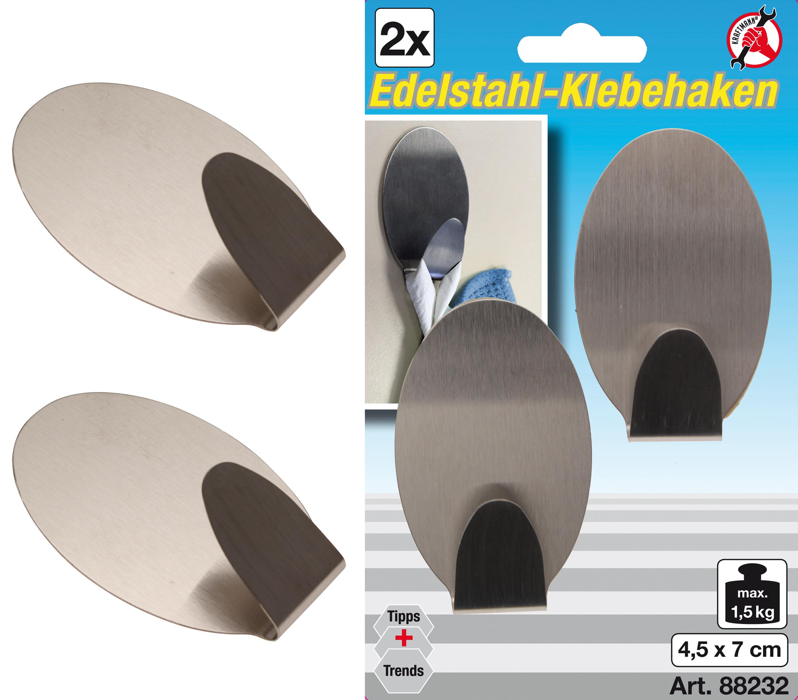 Nerūdijančio plieno klijuojami kabliukai | 45 x 70 mm | 1.5 kg | 2 vnt. (88232)