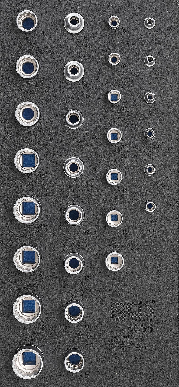 Įrankių dėklas 1/3: galvutės 12 kampų | 6.3 mm (1/4") ir 12.5 mm (1/2") | 29 vnt. (4056)