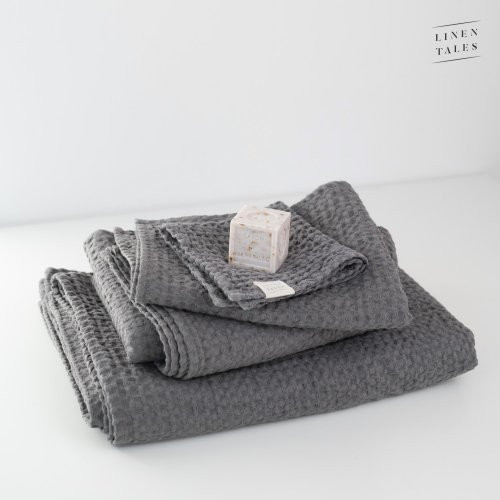 Linen Tales Dark Grey Linen & Cotton Honeycomb Waffle Towel Vonios rankšluostis, 70x140cm