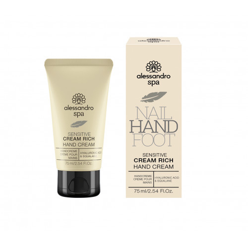 Alessandro Sensitive Cream Rich Intensyviai drėkinamasis rankų kremas su hialurono rūgštimi ir skvalenu, 75ml