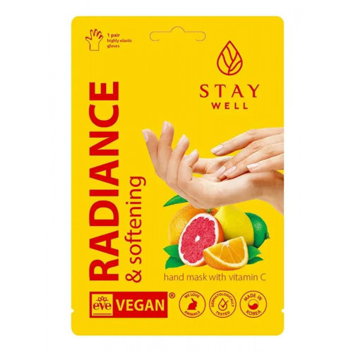 STAY WELL Radiance & Softening Hand Mask Vitamin C Complex Minkštinamoji rankų kaukė su vitaminu C, 1 pora