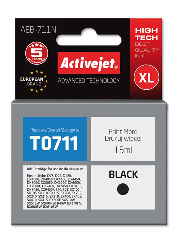 Rašalinė ACJ EPSON T0711, juoda 15ml