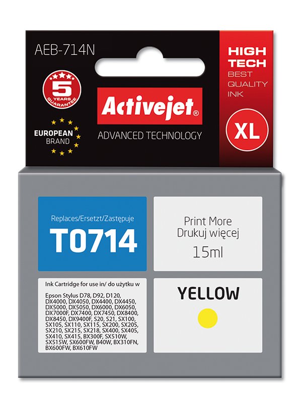 Rašalinė ACJ Epson T0714, geltona 15ml