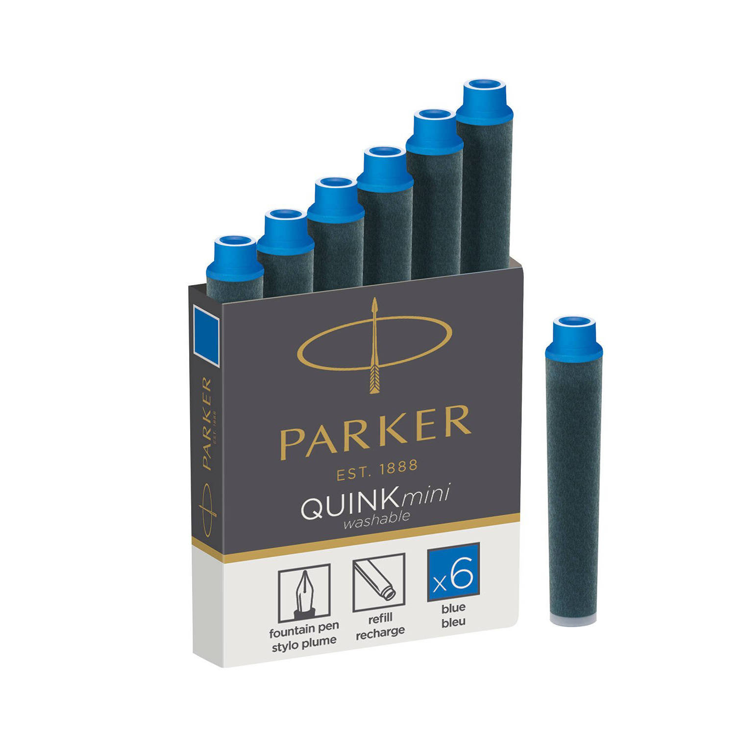 Rašalo kapsulės Parker Quink Mini 6 Vnt. Mėlyna - 1950409