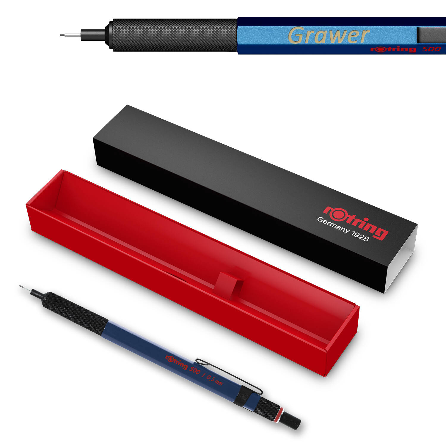 Rotring TIKKY 500 automatinis pieštukas 0,5 Garnet su graviravimu