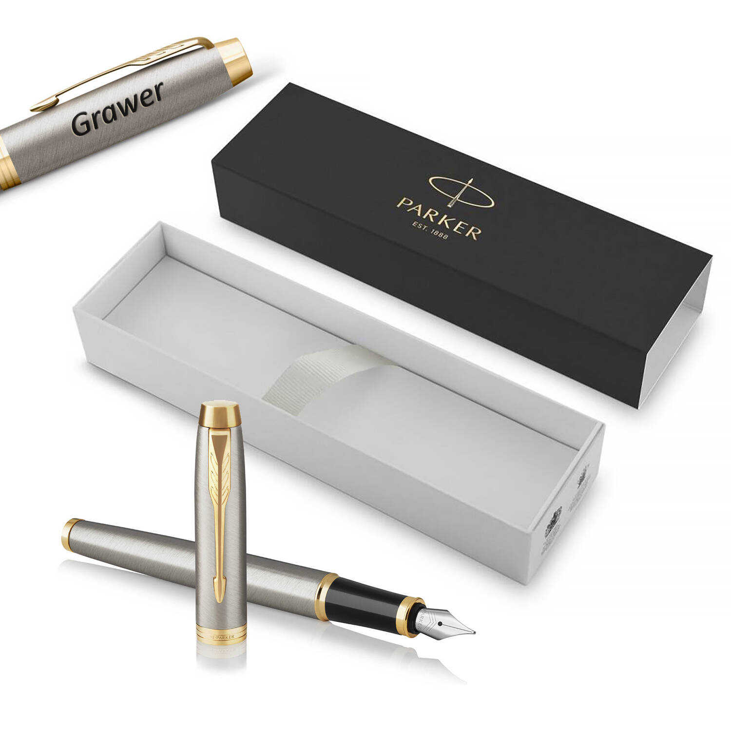 Parker IM Brushed Metal GT (F) Plunksnakotis su graviravimu