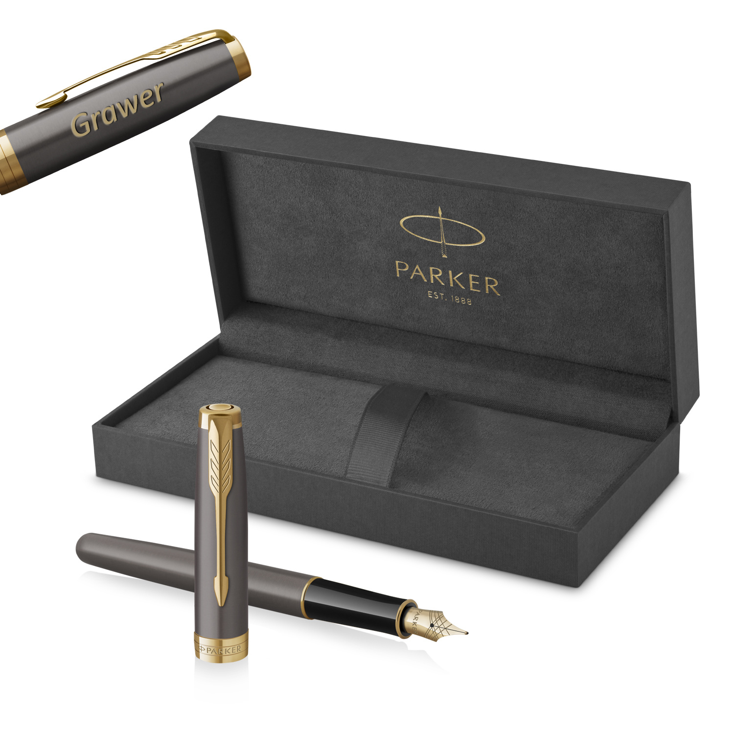 Parker Sonnet Grey Core GT (F) Plunksnakotis su graviravimu