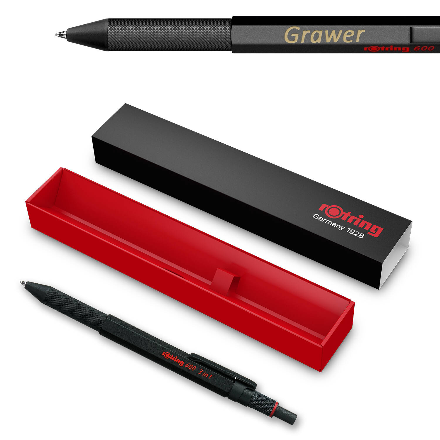Rotring 600 Black 3 in 1 MULTIPEN Tušinukas ir pieštukas su graviravimu