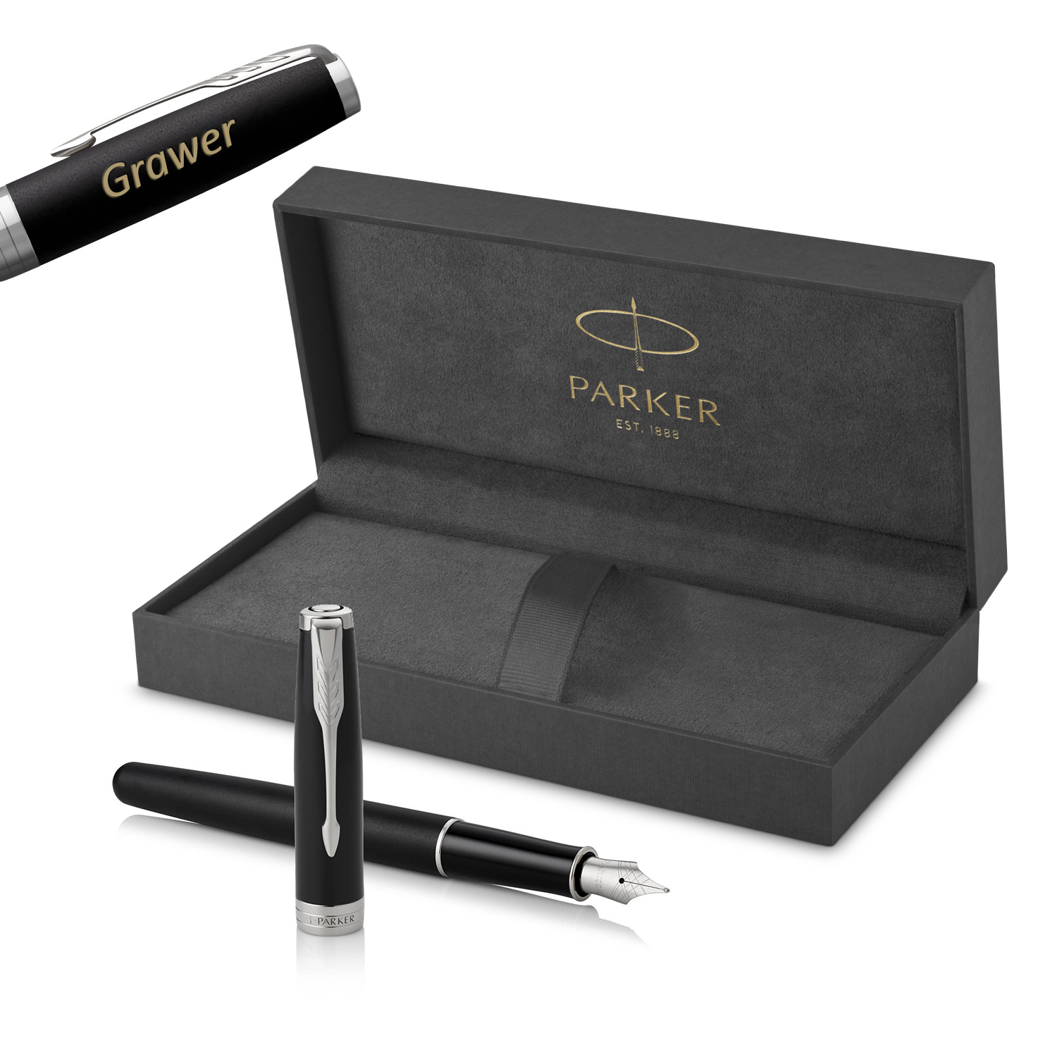 Parker Sonnet Matte Black CT (F) Plunksnakotis su graviravimu