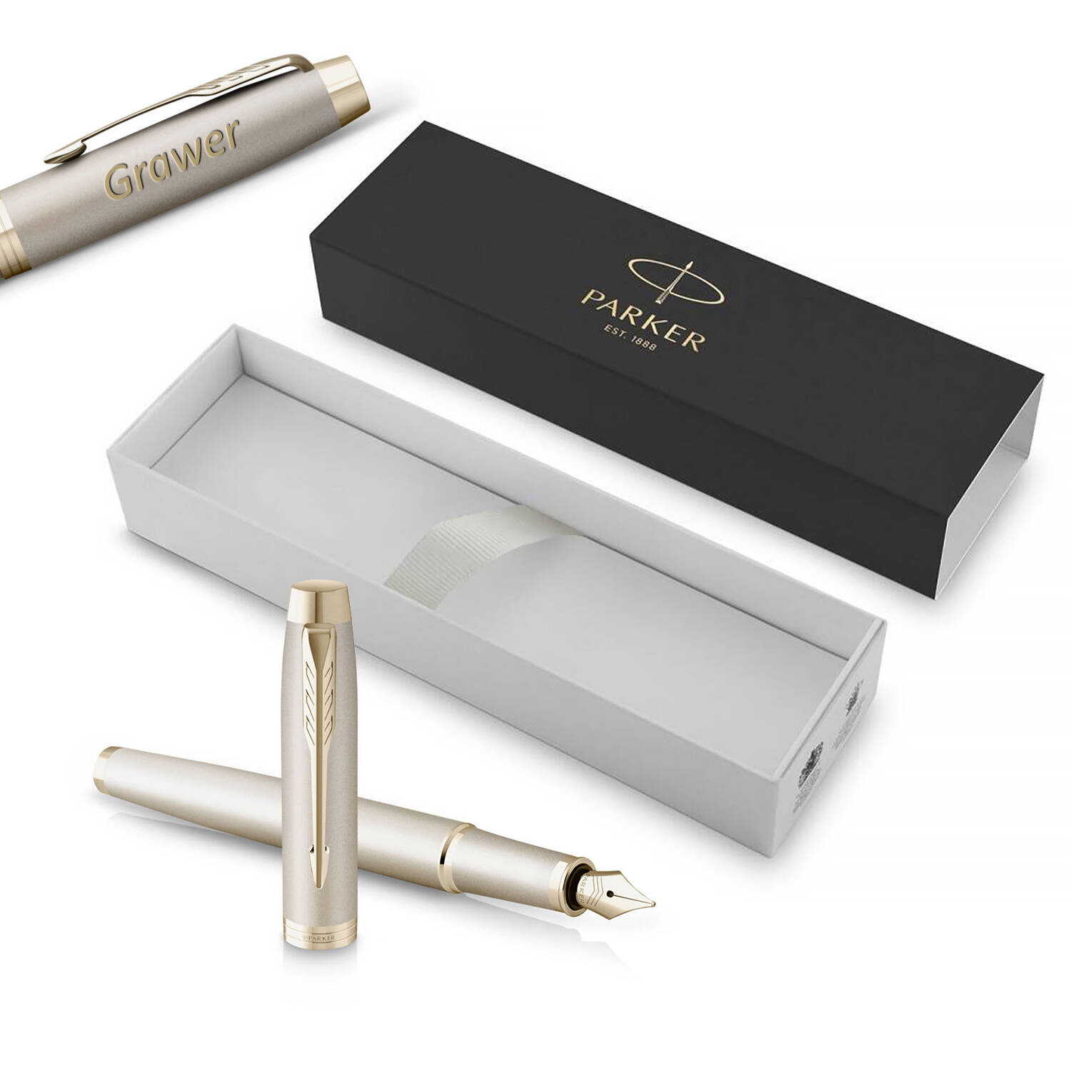 Parker IM Professionals Monochrome Champagne (M) Plunksnakotis su graviravimu