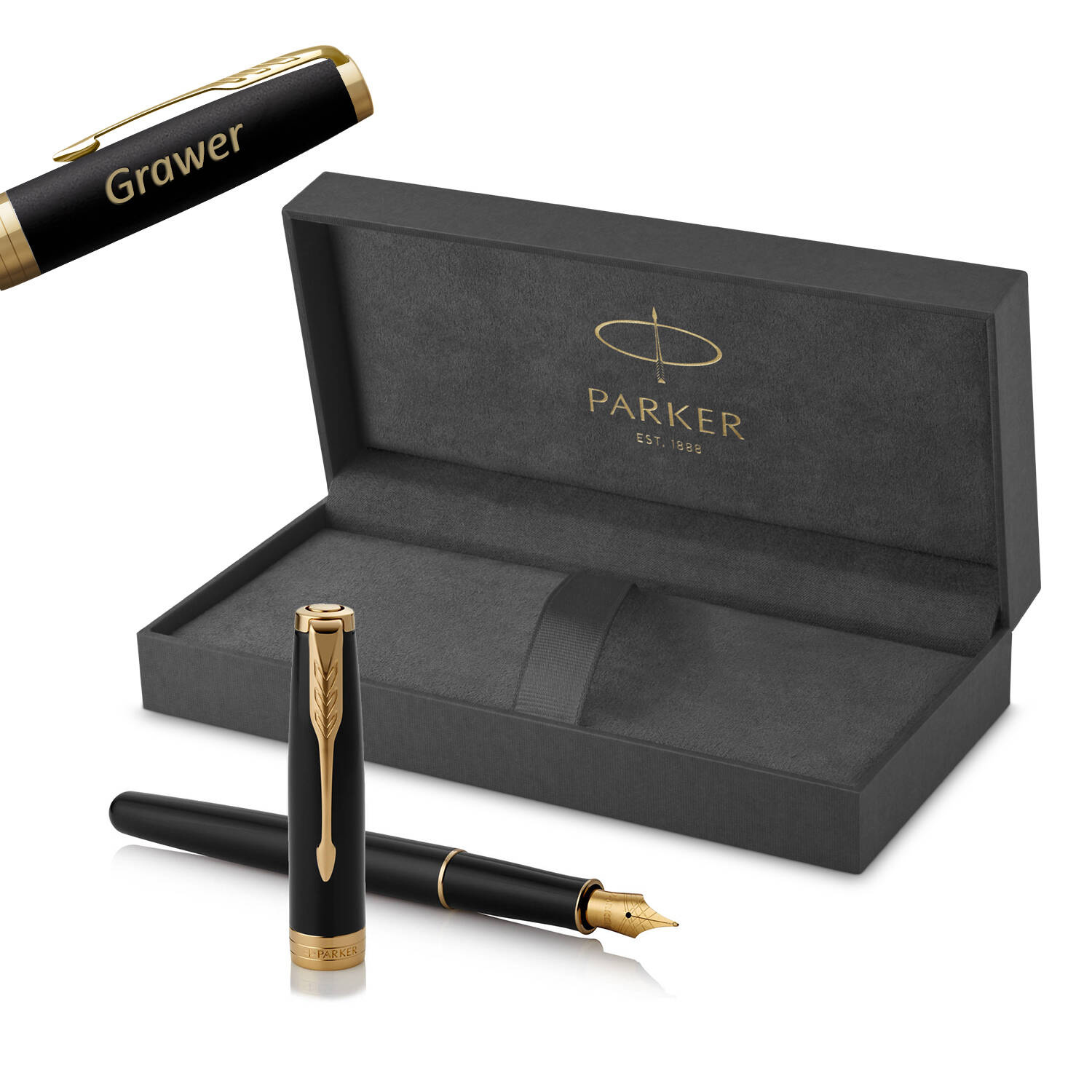 Parker Sonnet Black Lacquer GT (F) Plunksnakotis su graviravimu