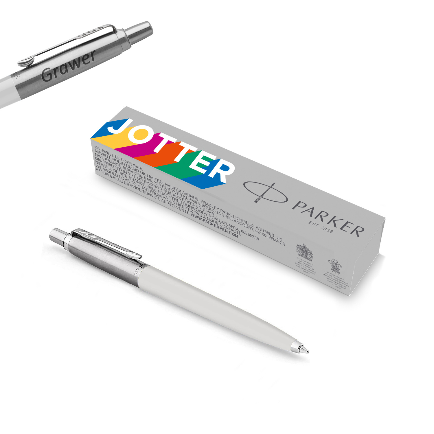 Parker Jotter Originals Pearl Grey Tušinukas su graviravimu