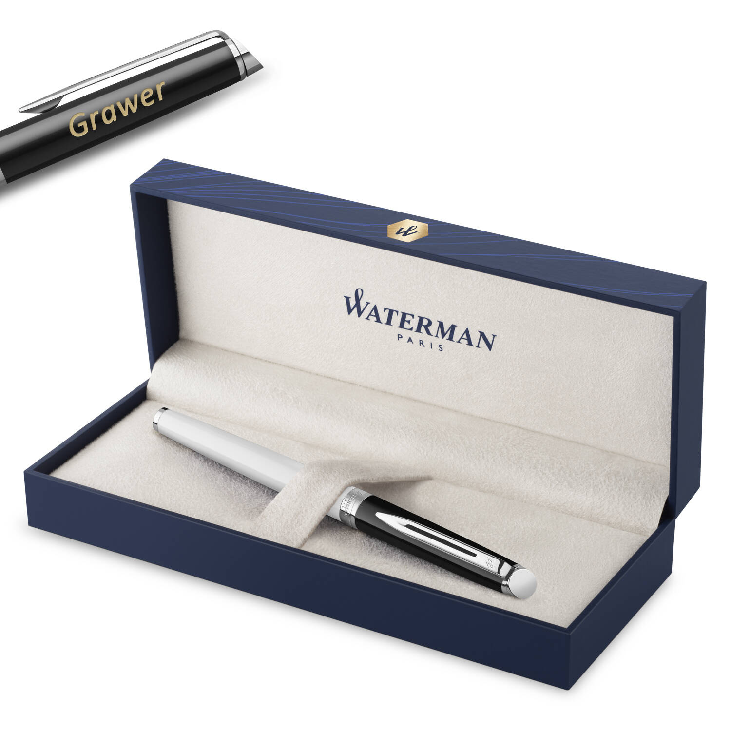 Waterman HÉMISPHÈRE COLOR-BLOCK BLACK-WHITE plunksnakotis su graviravimu