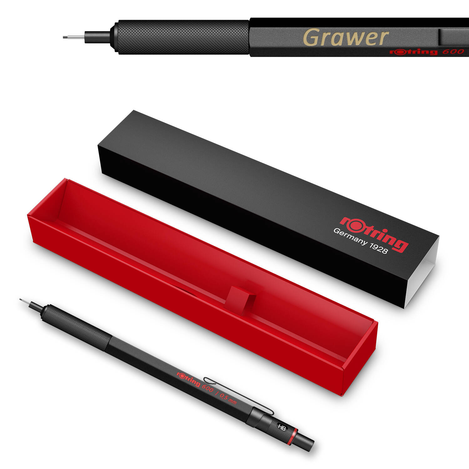 Rotring 600 0,5 Black Automatinis pieštukas su graviravimu