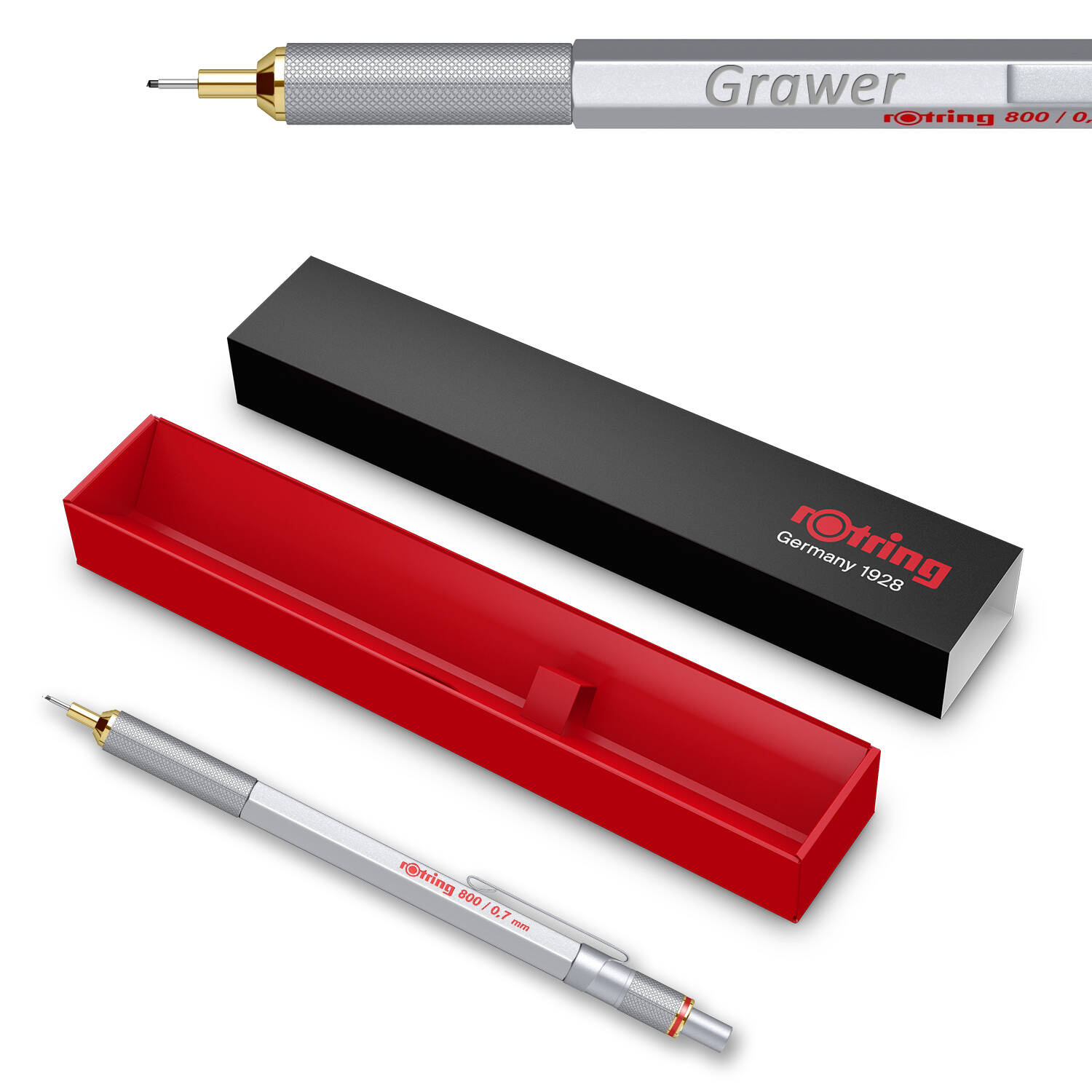 Rotring 800 0,7 Silver Automatinis pieštukas su graviravimu