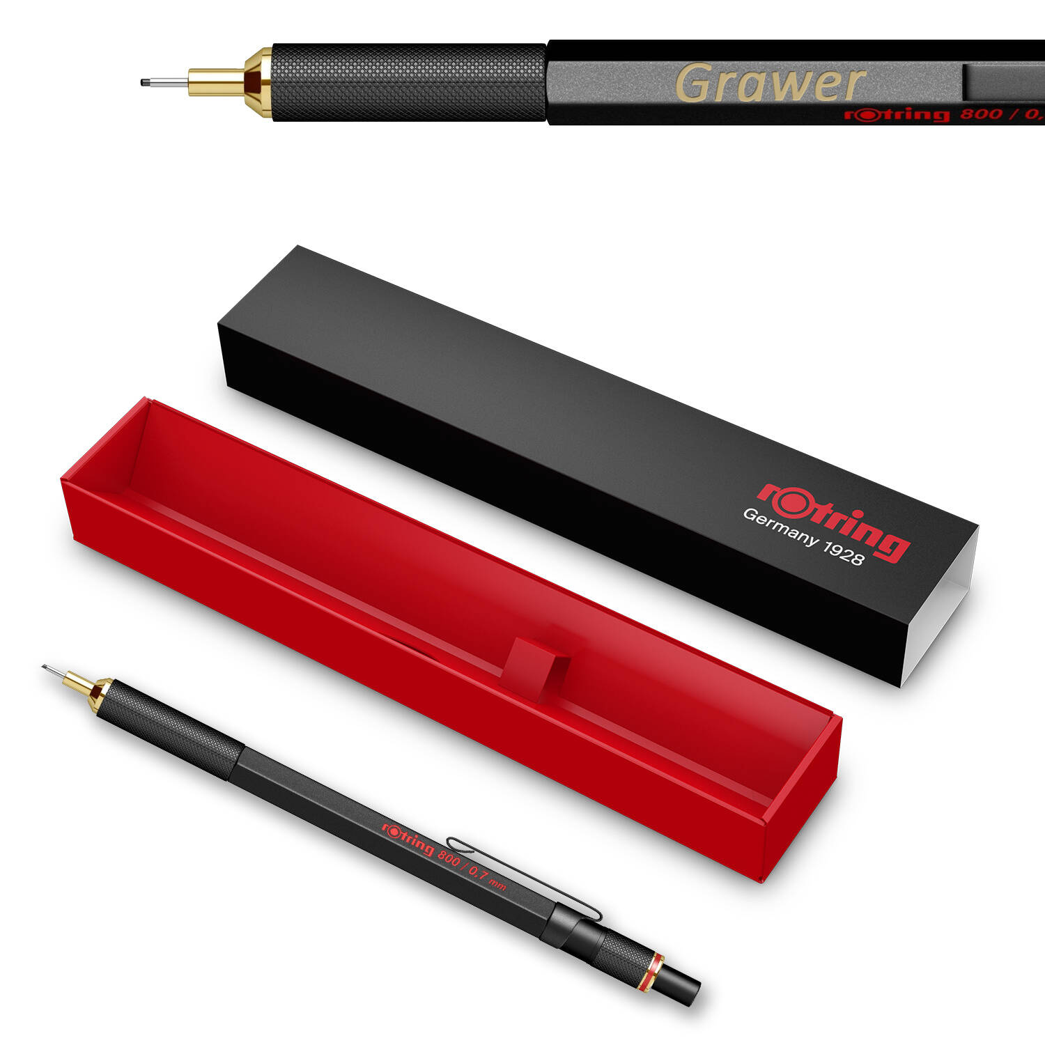 Rotring 800 0,7 Black Automatinis pieštukas su graviravimu
