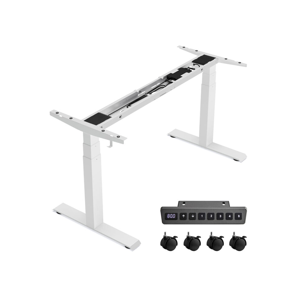 Elektrinio stalo rėmas | Dvigubas variklis | 120-220 x 60-100 cm | 100 kg | Balta