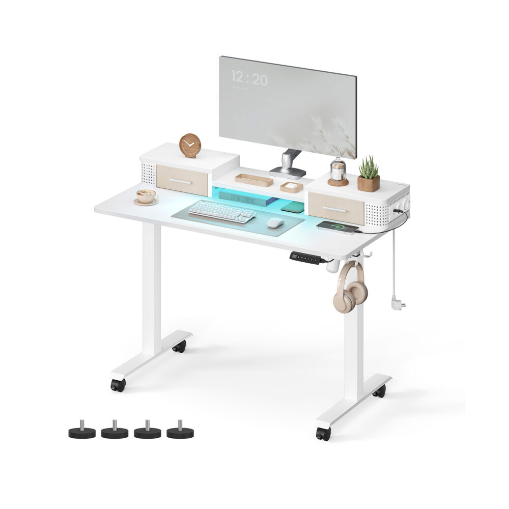 Reguliuojamo aukščio elektrinis stalas | 60 x 120 x (72-120) cm | Balta