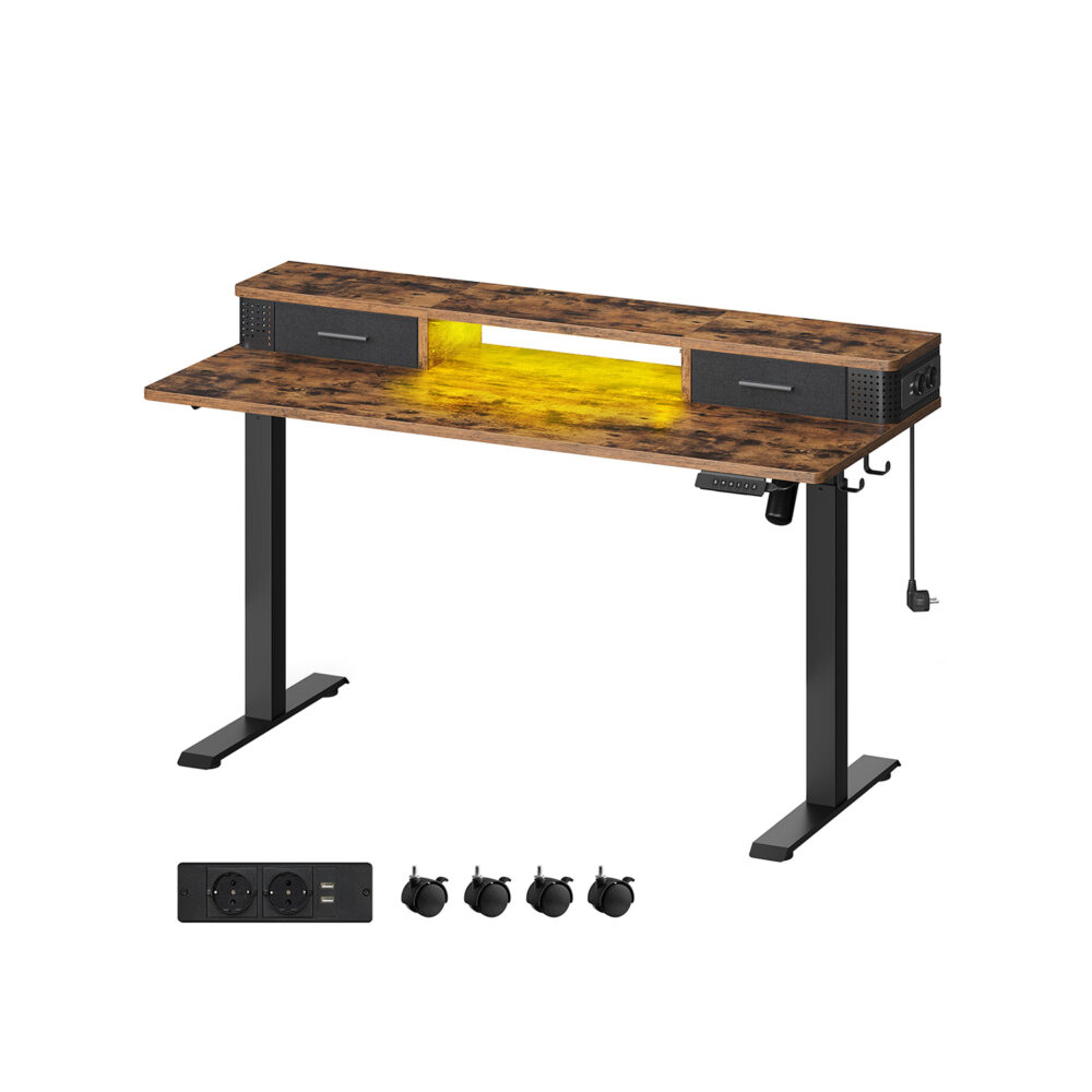 Reguliuojamo aukščio elektrinis stalas | 60 x 140 x (72-120) cm | "Rustic" ruda