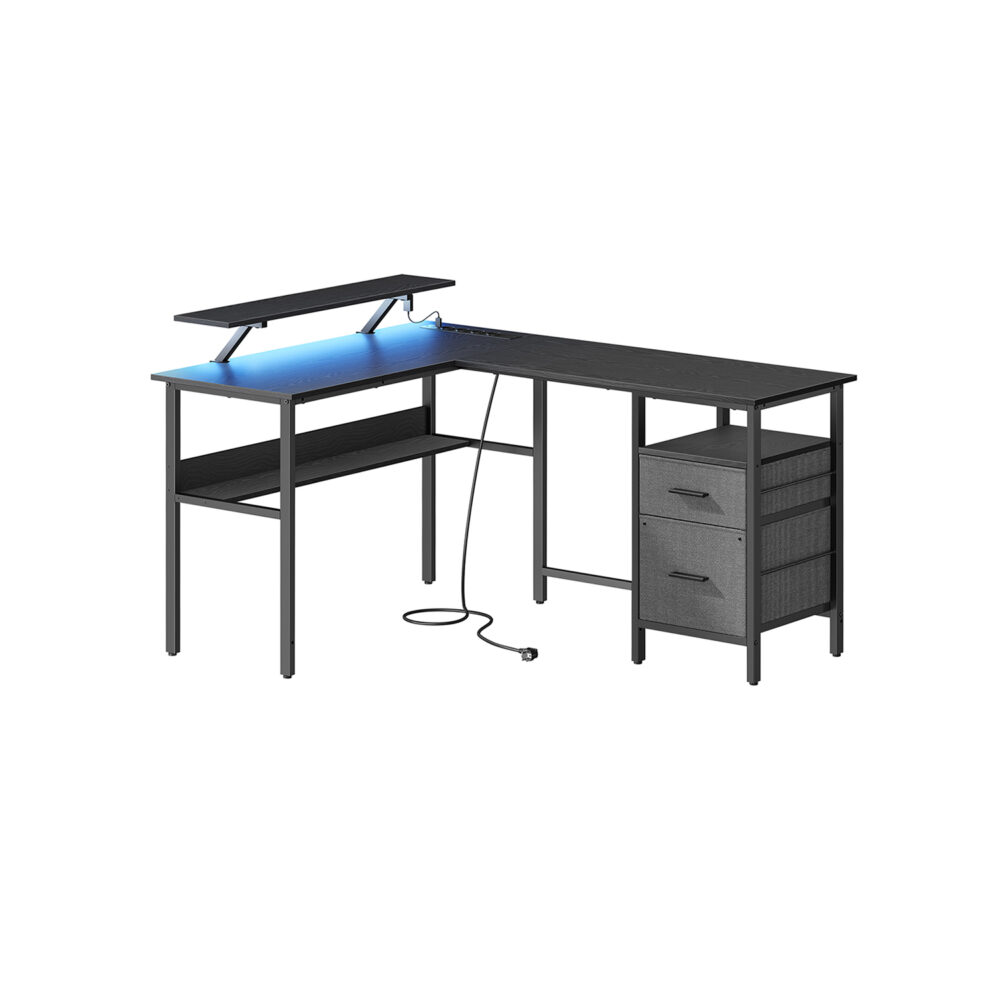 Rašomasis stalas 120 x 150 cm | LED | USB ir elektros lizdai