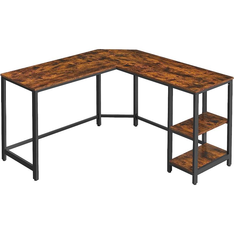 Industrinis kampinis "rustic" rašomasis stalas su lentyna | 149 x 149 cm